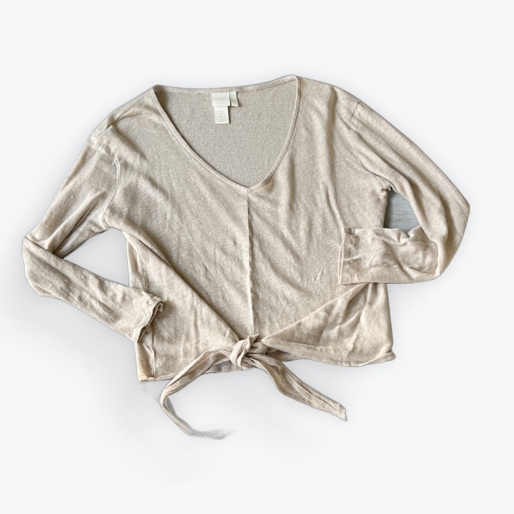 H&M Beige Tie-Front Blouse Sz Small